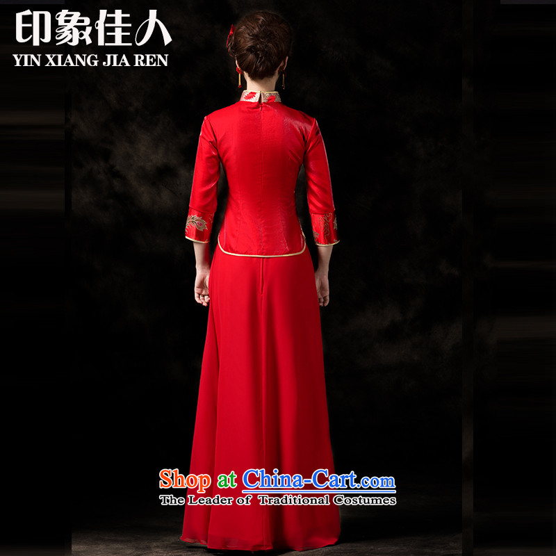 Starring impression of the new long-sleeved brides 2015 qipao bows services fall improved retro Chinese wedding dress longfeng use su Wo Service , L, starring impression shopping on the Internet has been pressed.