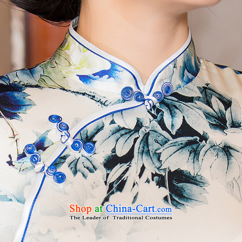 The cross-sa blue butterfly heavyweight Silk Cheongsam with retro style improvement autumn cheongsam dress cheongsam dress in Ms. cuff HY6085 new picture color M, the cross-sa , , , shopping on the Internet