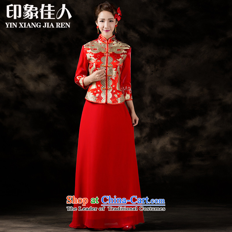 Starring impression of the new Marriage toasting champagne 2015 Service Bridal lace qipao in long-sleeved wedding dresses female Chinese improved long-serving wo gold embroidery  , starring impression shopping on the Internet has been pressed.