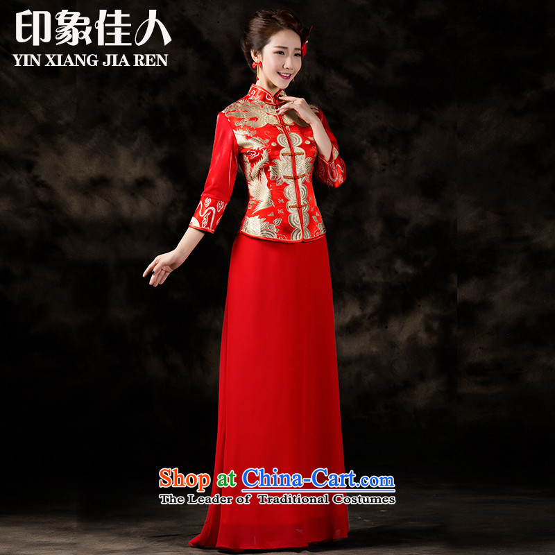 Starring impression of the new Marriage toasting champagne 2015 Service Bridal lace qipao in long-sleeved wedding dresses female Chinese improved long-serving wo gold embroidery  , starring impression shopping on the Internet has been pressed.