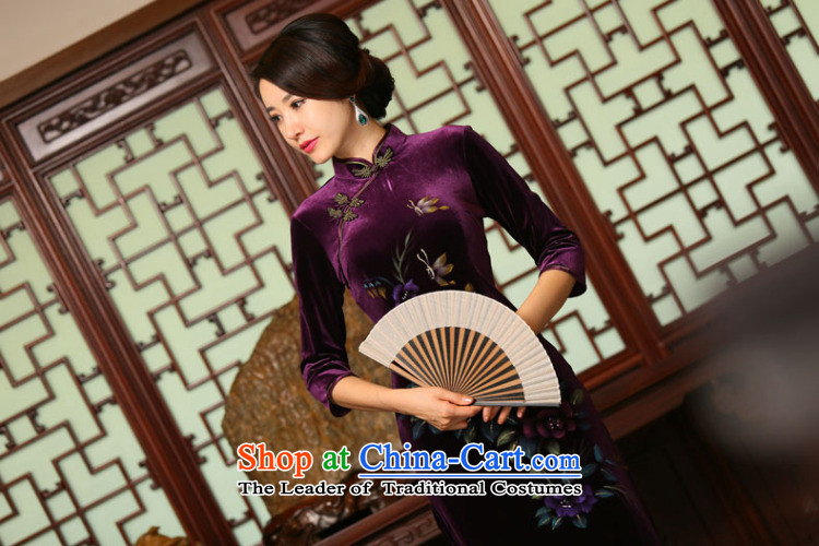 It new plush qipao autumn in long skirt 7 cuff improved hand-painted retro Sau San larger cheongsam dress purple M picture, prices, brand platters! The elections are supplied in the national character of distribution, so action, buy now enjoy more preferential! As soon as possible.