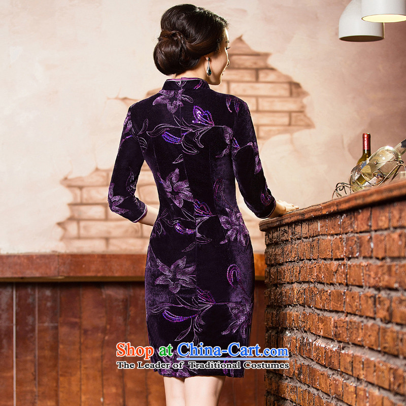 The cross-sa 2015 retro-cashmere qipao graceful skirt the new improved cheongsam dress Chinese qipao gown MOM pack installed QD303- autumn  the cross-sa M Purple Shopping on the Internet has been pressed.
