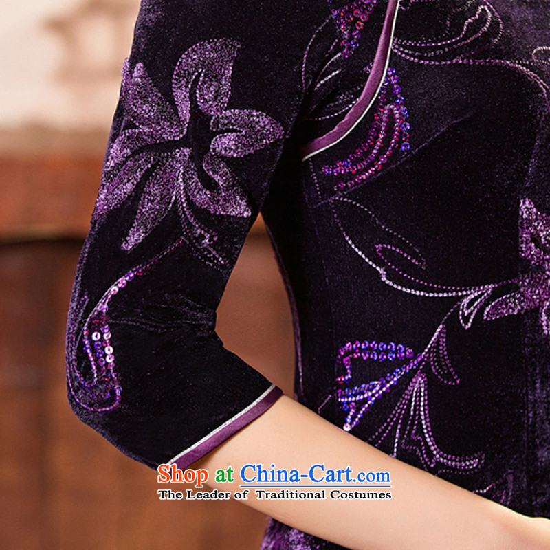 The cross-sa 2015 retro-cashmere qipao graceful skirt the new improved cheongsam dress Chinese qipao gown MOM pack installed QD303- autumn  the cross-sa M Purple Shopping on the Internet has been pressed.