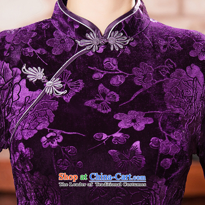 The cheer her velvet cheongsam autumn 2015 nankuan replacing retro improved cheongsam dress 7 Cuff China wind women cheongsam dress QD306 new purple , L, the cross-sa , , , shopping on the Internet