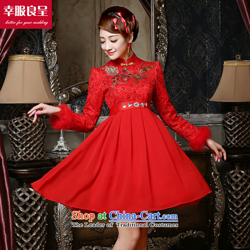 The privilege of serving-leung bows to bride Chinese wedding dresses qipao Red 5mm high fat waist back door to the winter pregnant women, short skirts , L, a service-leung , , , shopping on the Internet