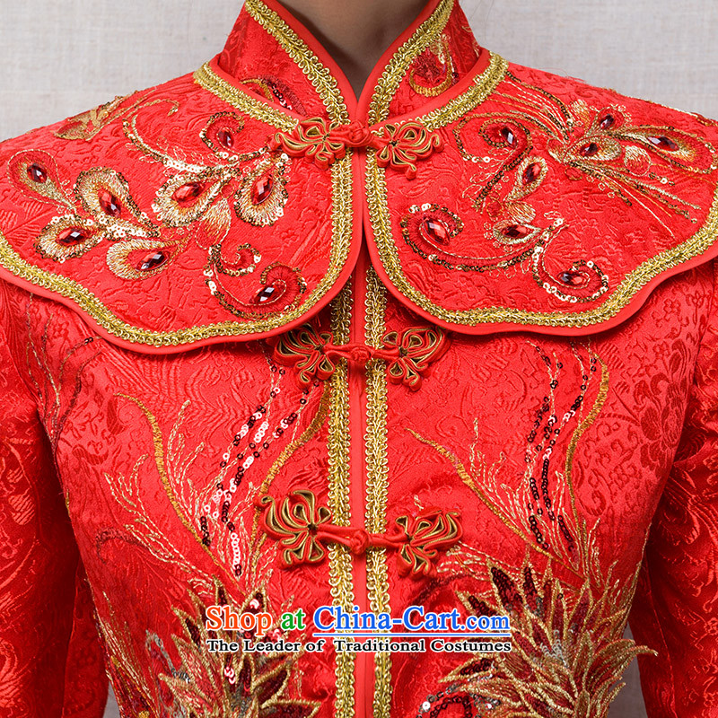 Sau Wo Service 2015 new autumn and winter clothing red retro marriage bows Chinese qipao and Phoenix also improved long-sleeved Sau San video thin cheongsam marriages wedding gown evening red-soo kimono + head-dress , in accordance with the china love M ,