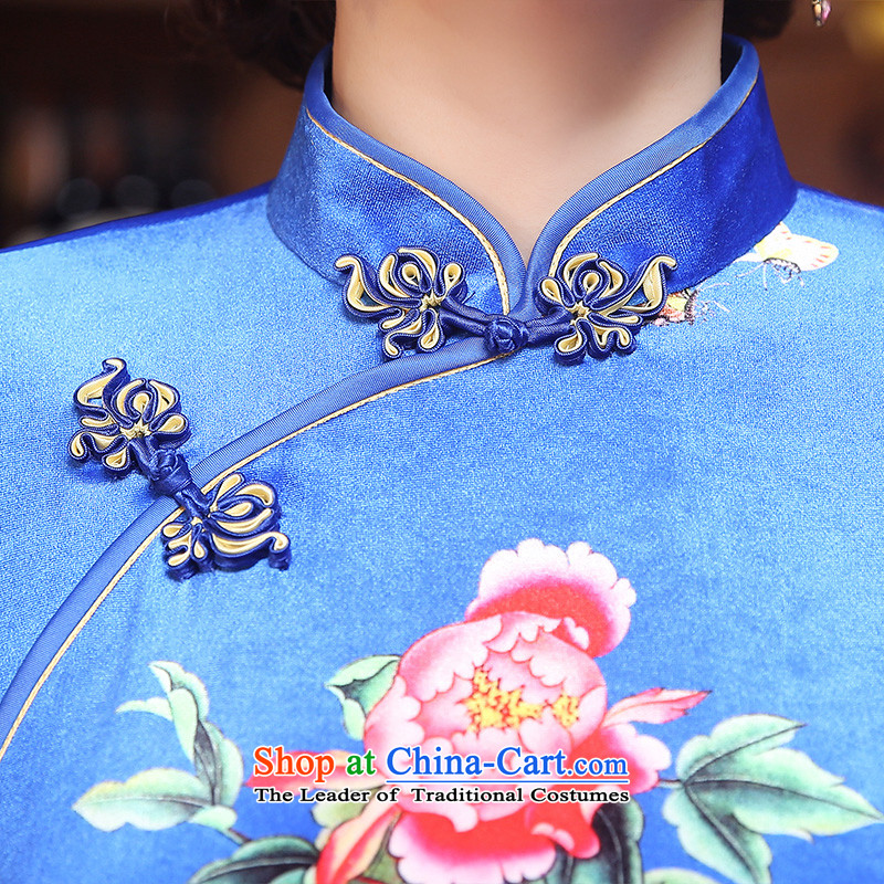 The cheer her twin spent 2015 retro fitted autumn qipao scouring pads improved cheongsam dress 7 cuff new long skirt qipao qipao ZA3R13 blue , L, the cross-sa , , , shopping on the Internet