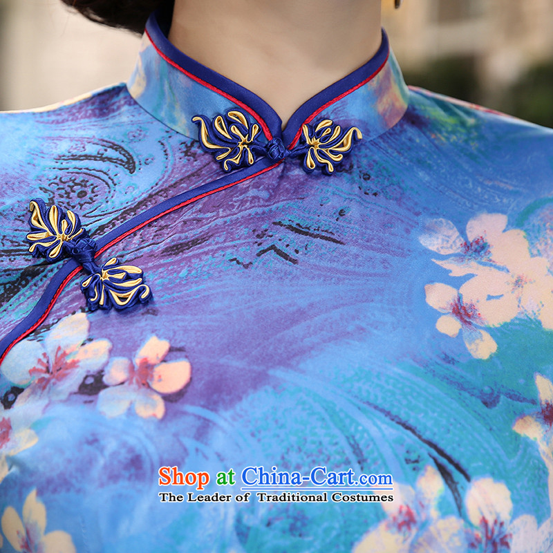 The cross-sa Maehyang-retro cheongsam with improved qipao autumn dresses, short of daily improvement of qipao cheongsam dress new ZA3S09 light blue M, the cross-sa , , , shopping on the Internet