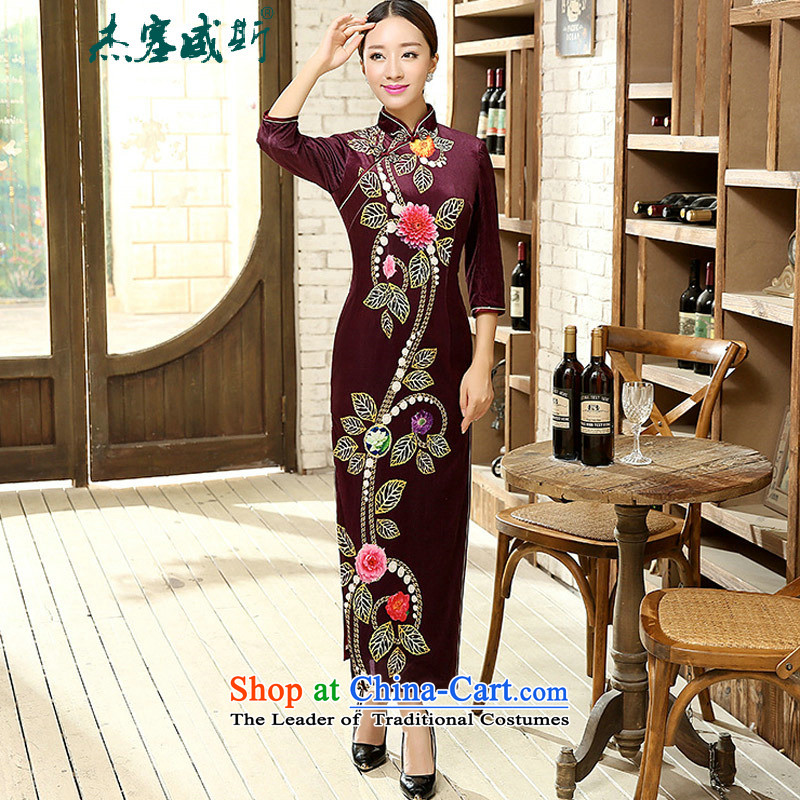 In the spring and autumn jie female Tang dynasty qipao positioning poster Stretch Wool collar manually gold disc allotted seven points cuff cheongsam dress XXXL, figure in Wisconsin, , , , Jie shopping on the Internet