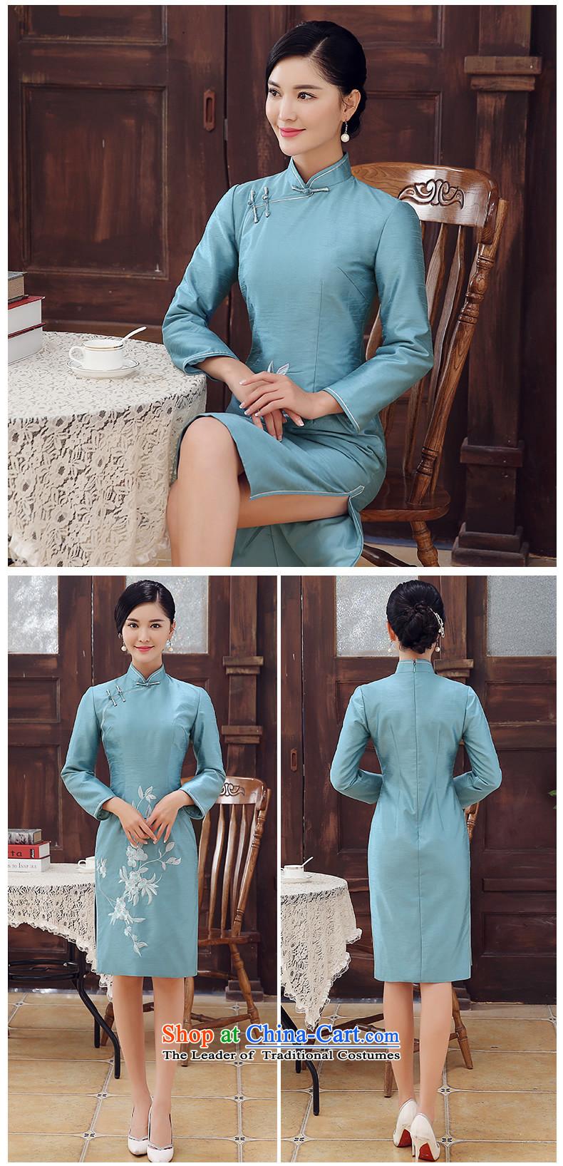 [Sau Kwun Tong] Blue Hong Kong 2015 winter clothing new long-sleeved folder cotton embroidery improved stylish Sau San video thin blue skirt qipao M picture, prices, brand platters! The elections are supplied in the national character of distribution, so action, buy now enjoy more preferential! As soon as possible.