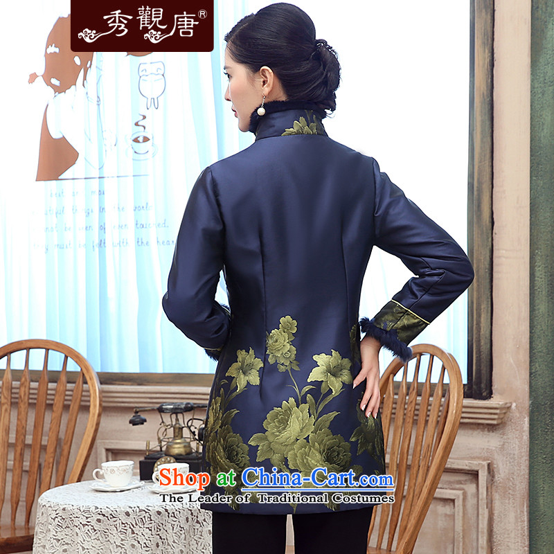 [Sau Kwun Tong] JIN Lan 2015 winter clothing new gross lapel unit in older President Tang Jacket coat blue , L-soo mother Kwun Tong shopping on the Internet has been pressed.