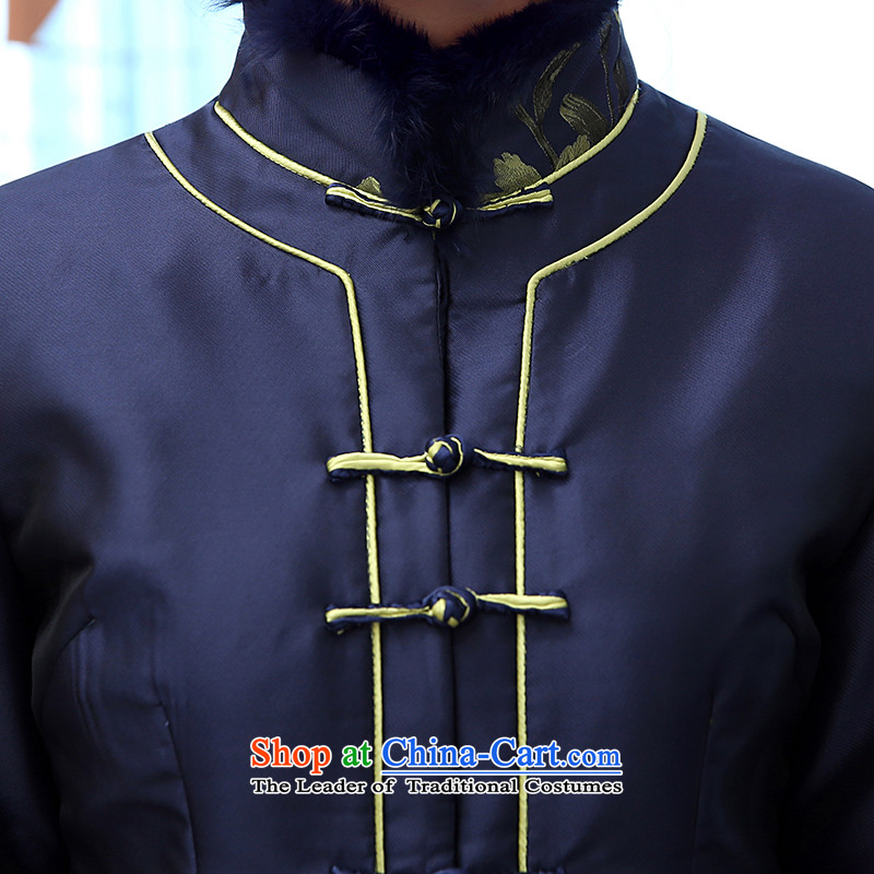 [Sau Kwun Tong] JIN Lan 2015 winter clothing new gross lapel unit in older President Tang Jacket coat blue , L-soo mother Kwun Tong shopping on the Internet has been pressed.