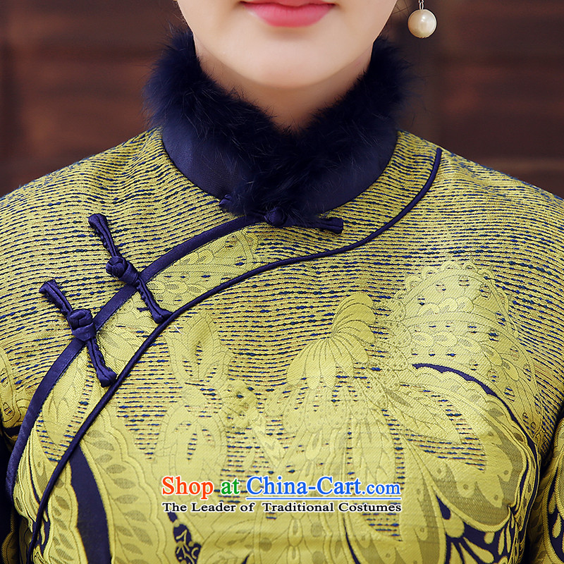 [Sau Kwun Tong] first envelope of 2015 winter clothing new stylish stamp rabbit hair clip cotton retro improved long-sleeved cheongsam dress suit , L, Sau Kwun Tong shopping on the Internet has been pressed.