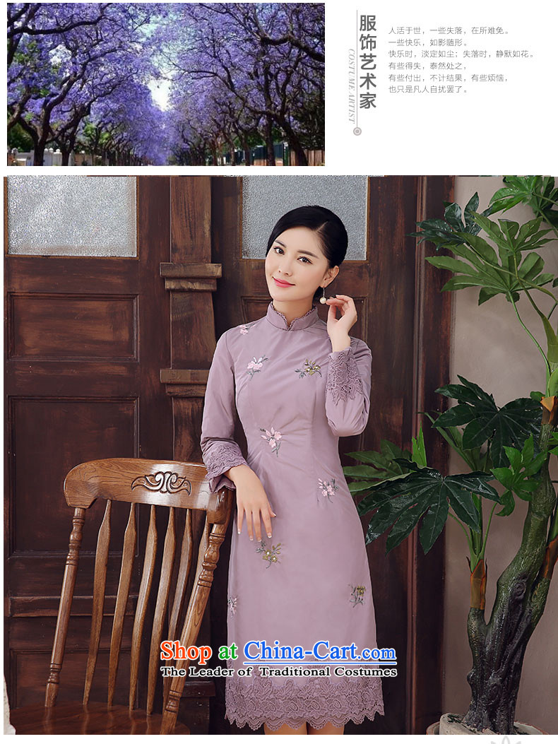 [Sau Kwun Tong] Winter 2015 Requested For Winter New Stylish retro folder embroidery improved cotton elegant qipao video thin long-sleeved light purple XXL picture, prices, brand platters! The elections are supplied in the national character of distribution, so action, buy now enjoy more preferential! As soon as possible.
