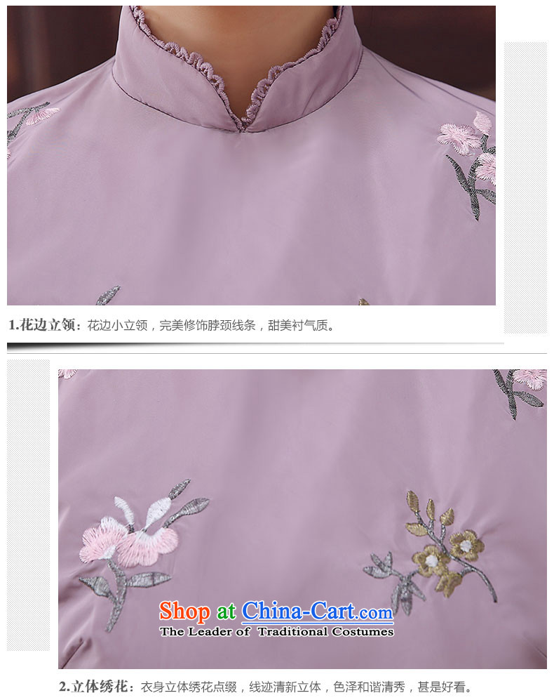 [Sau Kwun Tong] Winter 2015 Requested For Winter New Stylish retro folder embroidery improved cotton elegant qipao video thin long-sleeved light purple XXL picture, prices, brand platters! The elections are supplied in the national character of distribution, so action, buy now enjoy more preferential! As soon as possible.