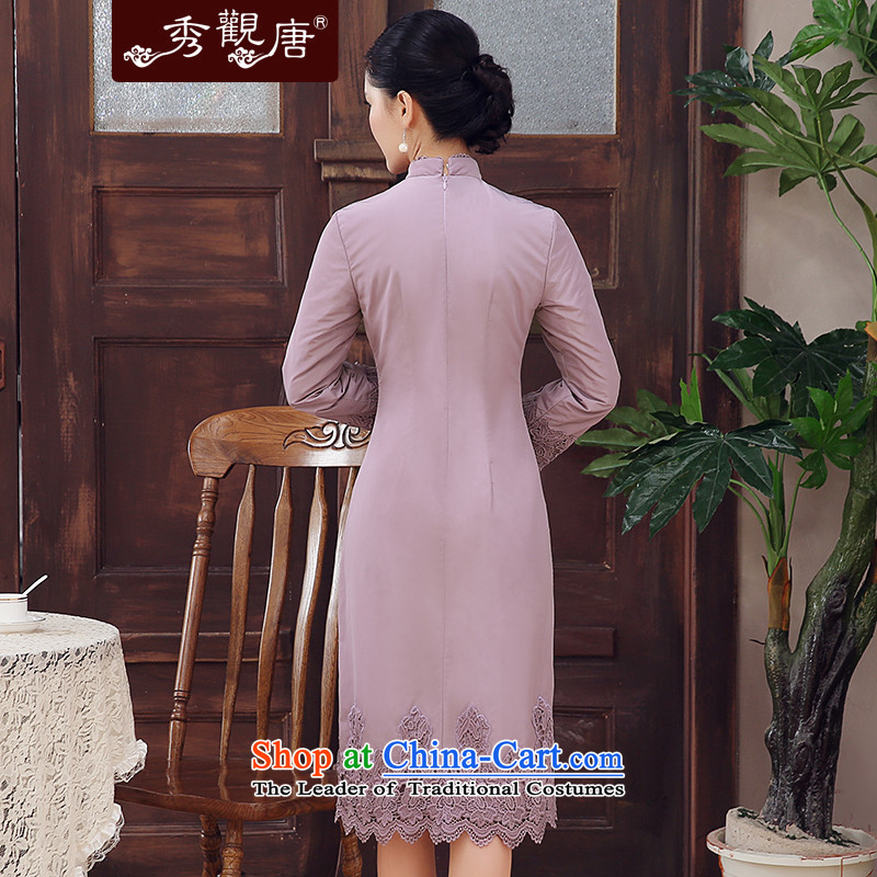 [Sau Kwun Tong] Winter 2015 Requested For Winter New Stylish retro folder embroidery improved cotton elegant qipao video thin long-sleeved light purple XXL, Sau Kwun Tong shopping on the Internet has been pressed.