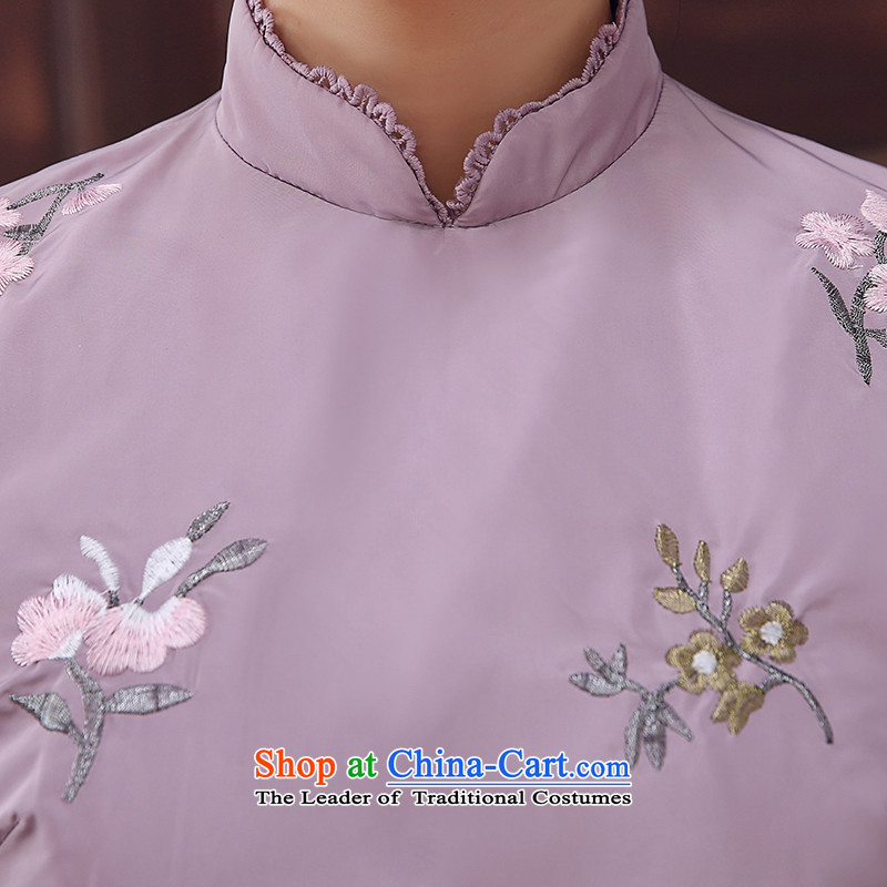 [Sau Kwun Tong] Winter 2015 Requested For Winter New Stylish retro folder embroidery improved cotton elegant qipao video thin long-sleeved light purple XXL, Sau Kwun Tong shopping on the Internet has been pressed.