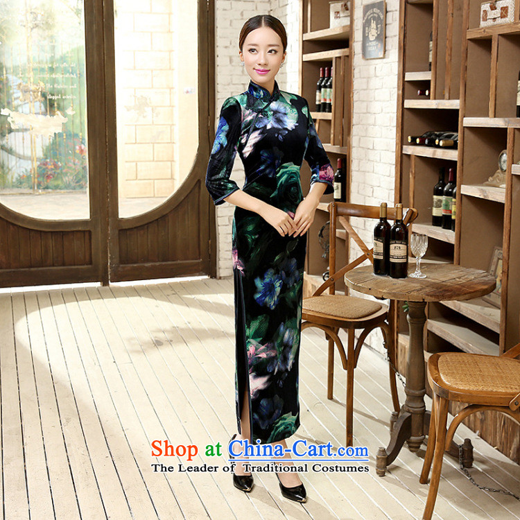 In the spring and autumn jie female qipao Tang Dynasty Stretch Wool elegant classic golden collar manually detained seven long-sleeved cheongsam dress T0007 female black and red XXXL picture, prices, brand platters! The elections are supplied in the national character of distribution, so action, buy now enjoy more preferential! As soon as possible.