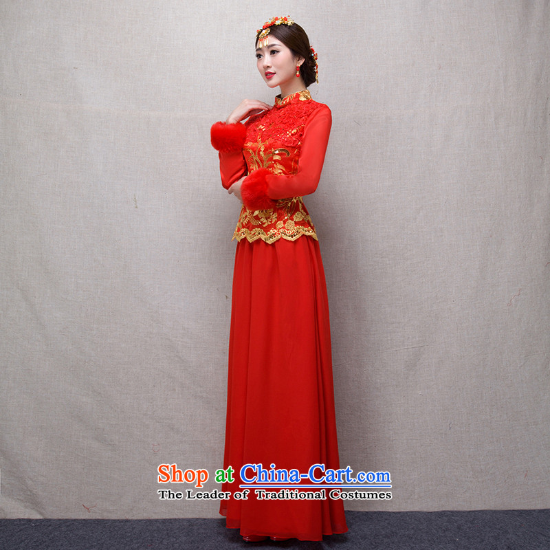 The Chinese in accordance with the Chinese love qipao 2015 winter new marriages cheongsam red long service to the dragon use soo drink wo service female retro dress) long-sleeved XL, love of winter, China in accordance with , , , shopping on the Internet