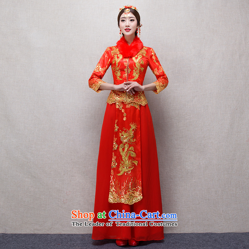 The Chinese dragon in love use marriage bows services-soo Wo Service 2015 new bride retro Chinese improved red kit winter cheongsam plus cotton warm wedding gown + Head Ornaments , dresses, China has been pressed to love shopping on the Internet