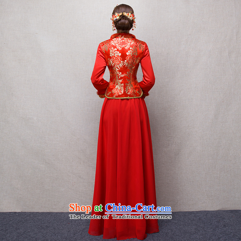 The final in accordance with the marriage of China love bows services 2015 winter new bride red long qipao Kit Chinese costume show Wo Service retro warm Maomao collar ：fuguihua dress + model Head Ornaments , L4, according to the , , , Love shopping on th