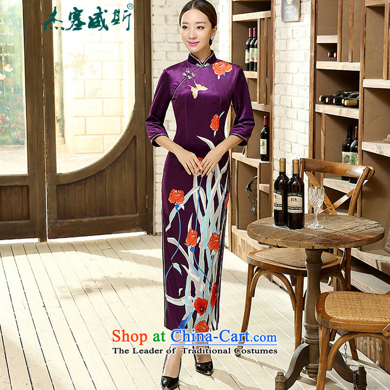 In the spring and autumn jie girl in Tang Dynasty qipao positioning poster stretch of 7_manual detained Kim scouring pads cheongsam dress female figure XXXL