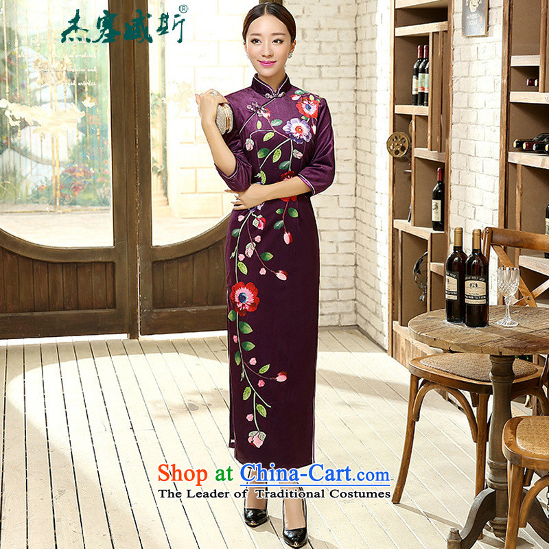 In the spring and autumn jie female Tang dynasty qipao positioning poster stretch of 7/manual detained Kim scouring pads cheongsam dress female figure in Jericho, XXXL, shopping on the Internet has been pressed.