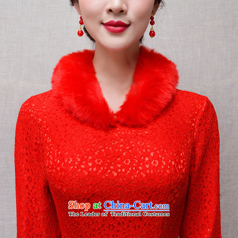The Bride In China love bows services 2015 new winter red long crowsfoot qipao Sau San evening long-sleeved marriages qipao winter Maomao collar warm Red M4 China in accordance with , , , Love shopping on the Internet