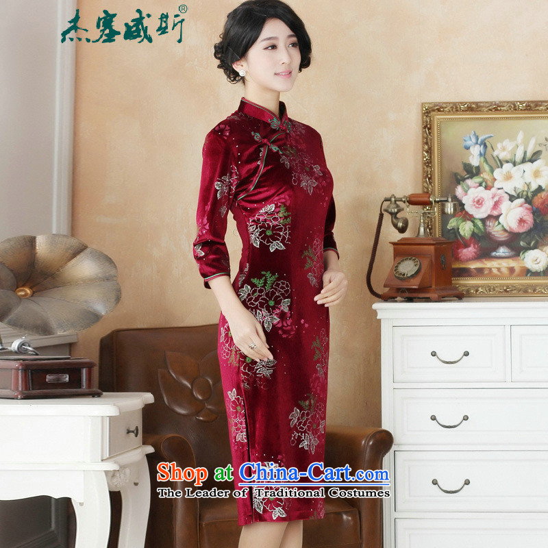 In the spring and autumn jie female Tang dynasty elegant qipao daily wedding banquet Mock-neck manually detained Kim scouring pads cheongsam dress female RED M Cheng Kejie in 2507-12, , , , shopping on the Internet