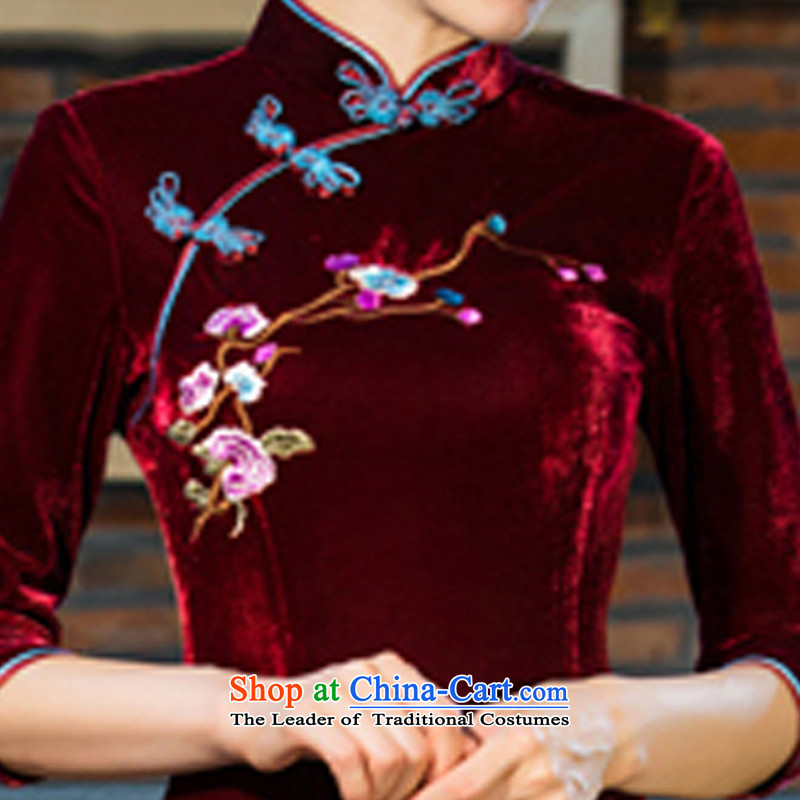 In accordance with the performance, 2015 Fall/Winter Collections new moms with scouring pads in the skirt qipao Kim long-sleeved retro wedding SL01 wine red , according to Douglas fir 2XL, shopping on the Internet has been pressed.
