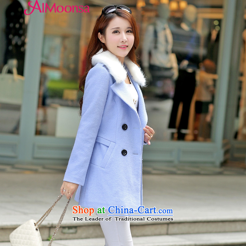 2015 Autumn and winter aimoonsa new double-wool a wool coat lapel gross? Korean female jacket ladies Sau San? coats blue l,aimoonsa,,, gross shopping on the Internet