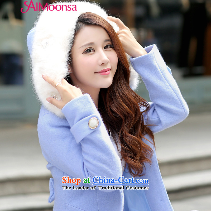 Winter cap gross aimoonsa female jacket? 2015 winter clothing new Korean girl in the body of the decoration gross flows of women's coat? blue s,aimoonsa,,, shopping on the Internet