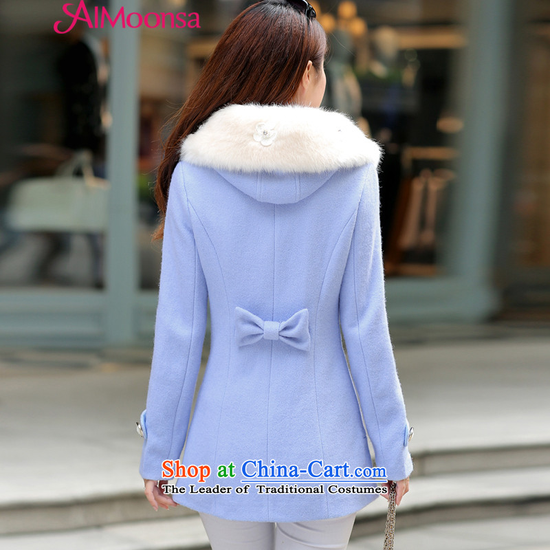 Winter cap gross aimoonsa female jacket? 2015 winter clothing new Korean girl in the body of the decoration gross flows of women's coat? blue s,aimoonsa,,, shopping on the Internet