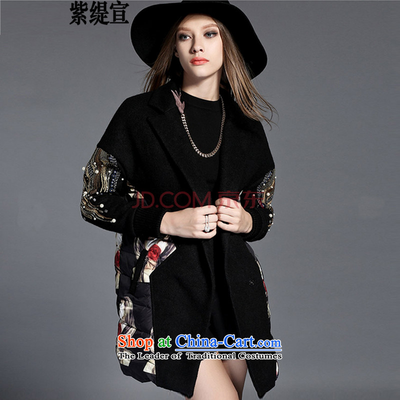 The first declared large European and American economy women 2015 winter clothing new gross? jacket thick MM stitching wool coat black 2140 3XL? around 922.747 150 - 160131