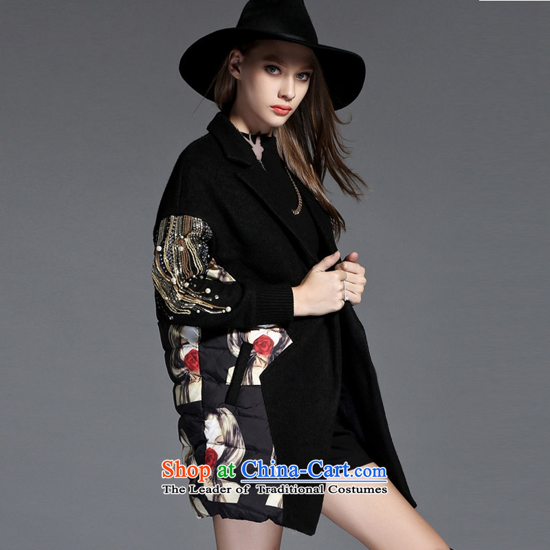 The first declared large European and American economy women 2015 winter clothing new gross? jacket thick MM stitching wool coat black 2140 3XL? 150 - 160131 around 922.747, purple long declared shopping on the Internet has been pressed.