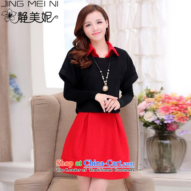 Jing Mei Li 2015 autumn and winter for women is smart casual gross stitching? two kits knitted dresses J553 black clothes hung skirt?S_