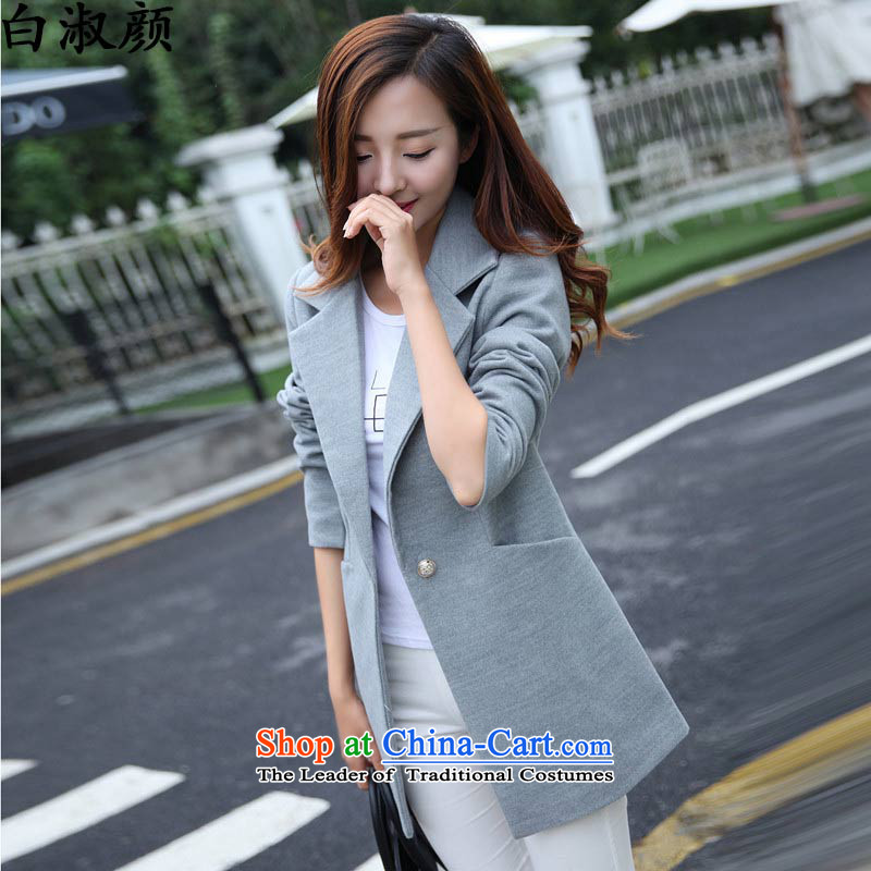 Mrs Ngan 2015 winter of white women's clothes Korean fashion, long hair? female suits for jacket for larger a wool coat light gray M