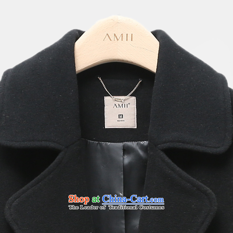 Amii[ minimalist ]2015 winter new liberal larger suits for Lok shoulder solid color jacket 11581796 gross? black XXL,AMII,,, shopping on the Internet