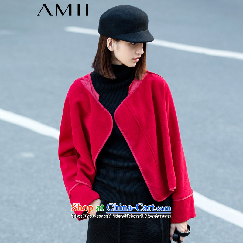 Amii- minimalist -2015 autumn and winter new large graphics thin women need breasted coat 11582072 gross? Zeng Peiyan red?L