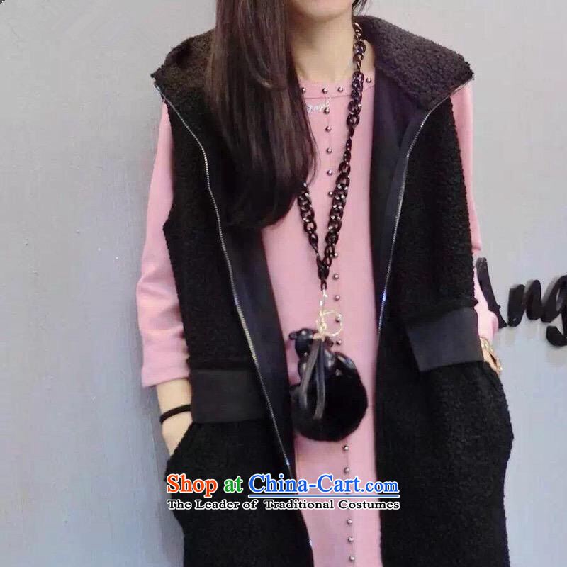 2015 European sites Zz&ff autumn and winter large female thick mm200 catty to increase new Lamb Wool vest jacket hoodie female black XXXXXL( recommendations 180-200 catty ),ZZ&FF,,, shopping on the Internet