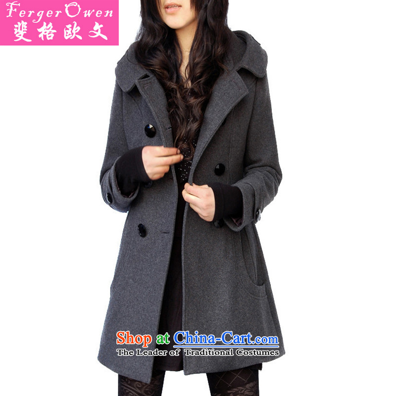The fikautumn 2015 New Owen gross coats women won? Ms. version. Long large decorated in video thin female Sleek and versatile windbreaker female jacket charcoal gray cotton Plus EditionXXL140-160 catty