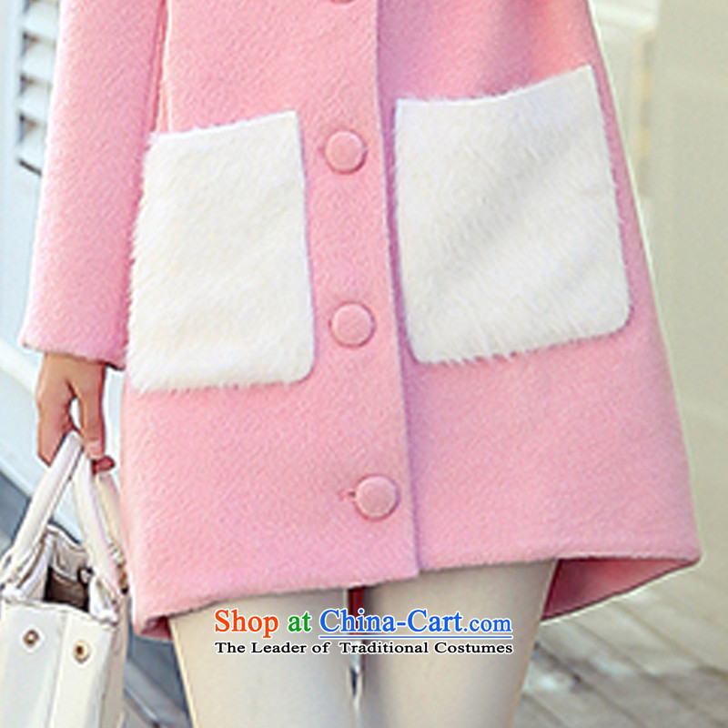 America where Tian Cheng 2015 autumn and winter new Korean knocked color collage pocket long hair a wool coat BR886 pink S, America where Tian Cheng , , , shopping on the Internet
