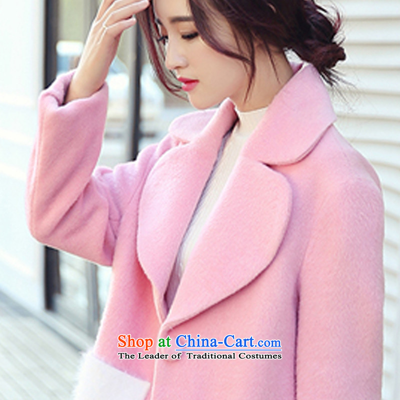 America where Tian Cheng 2015 autumn and winter new Korean knocked color collage pocket long hair a wool coat BR886 pink S, America where Tian Cheng , , , shopping on the Internet