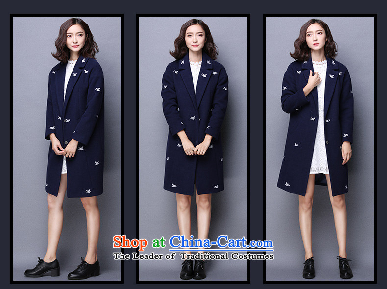 Van Gogh Greek Golden Harvest autumn and winter 2015 new Korean fashion lapel birdies in the jacket embroidered with a straight long coats of female  66165? Navy M picture, prices, brand platters! The elections are supplied in the national character of distribution, so action, buy now enjoy more preferential! As soon as possible.
