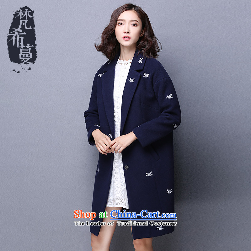 Van Gogh Greek Golden Harvest autumn and winter 2015 new Korean fashion lapel birdies in the jacket embroidered with a straight long coats of female  66165? Navy M, Van Gogh Greek Golden Harvest (vimly) , , , shopping on the Internet