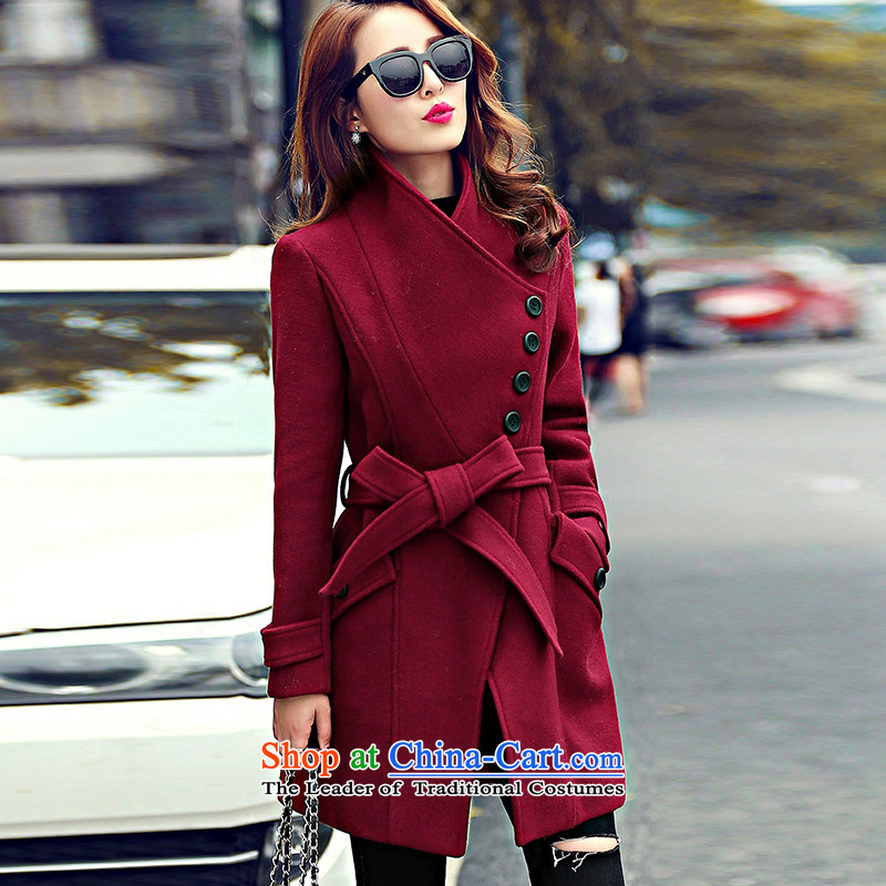 Statements were made by Lau autumn and winter in new long graphics thin Sau San tether collar a wool coat SA BOURDEAUXM