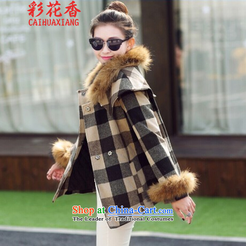 Also the fragrance of gross? 2015 autumn and winter coats New Sau San cloak? coats women's gross Korean video thin hair washable wool a wool coat brown colored flowers, L (CAI HUA XIANG) , , , shopping on the Internet
