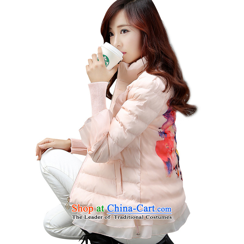 Sin has been short of female ãþòâ 2015 winter clothing new Korean Ladies printed cotton coat women small padded coats jacket pink   , L, sin has shopping on the Internet has been pressed.