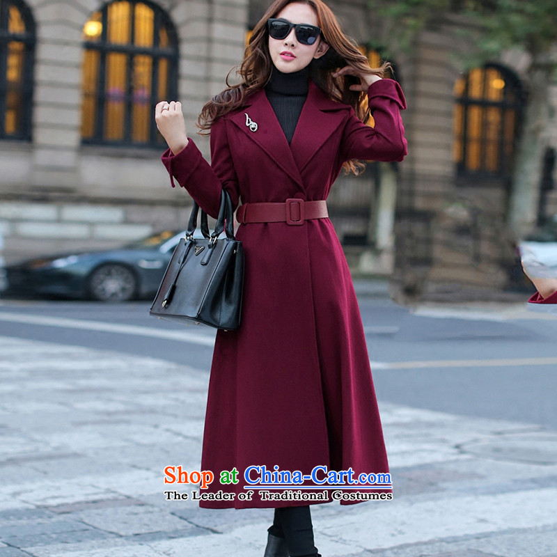  2015 Autumn and winter has sin temperament long wool coat female Red Hair??? on the girl who grew up coat jacket wine red XL, sin has shopping on the Internet has been pressed.