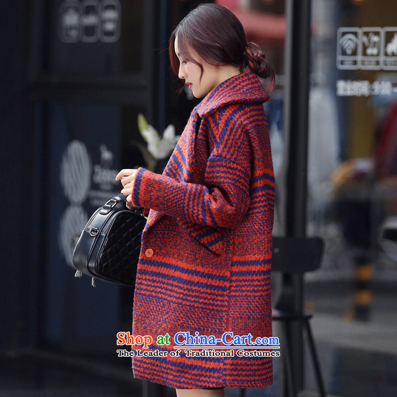  2015 Autumn and winter has sin new women's loose side marker-gross rough tweed jacket? a wool coat in long shirts female red S sin has shopping on the Internet has been pressed.